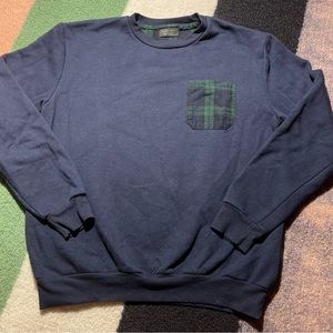 L Zara Man Navy Green Tartan Plaid Pocket Sweatshirt